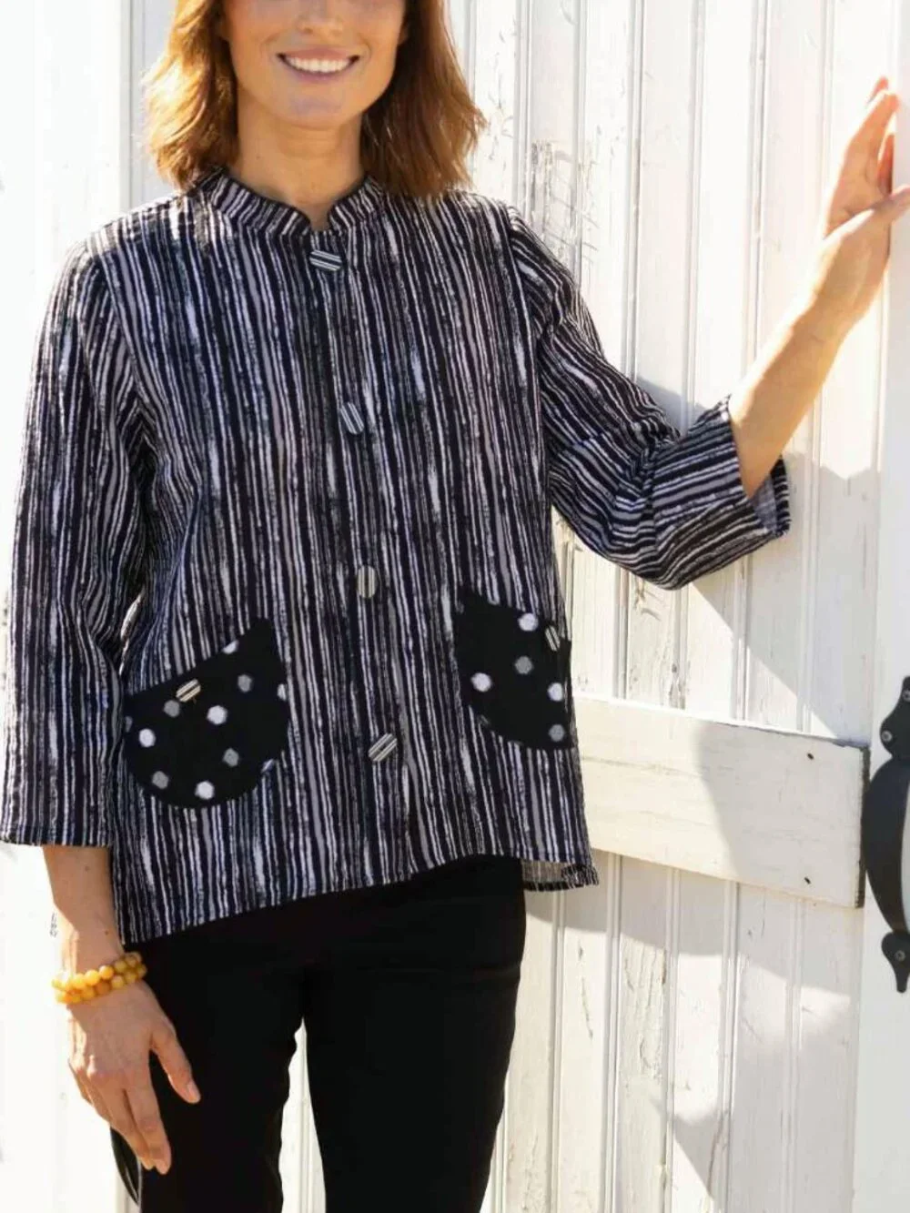 HABITAT express travel stipe pleat back chelsea jacket black white dots Medium